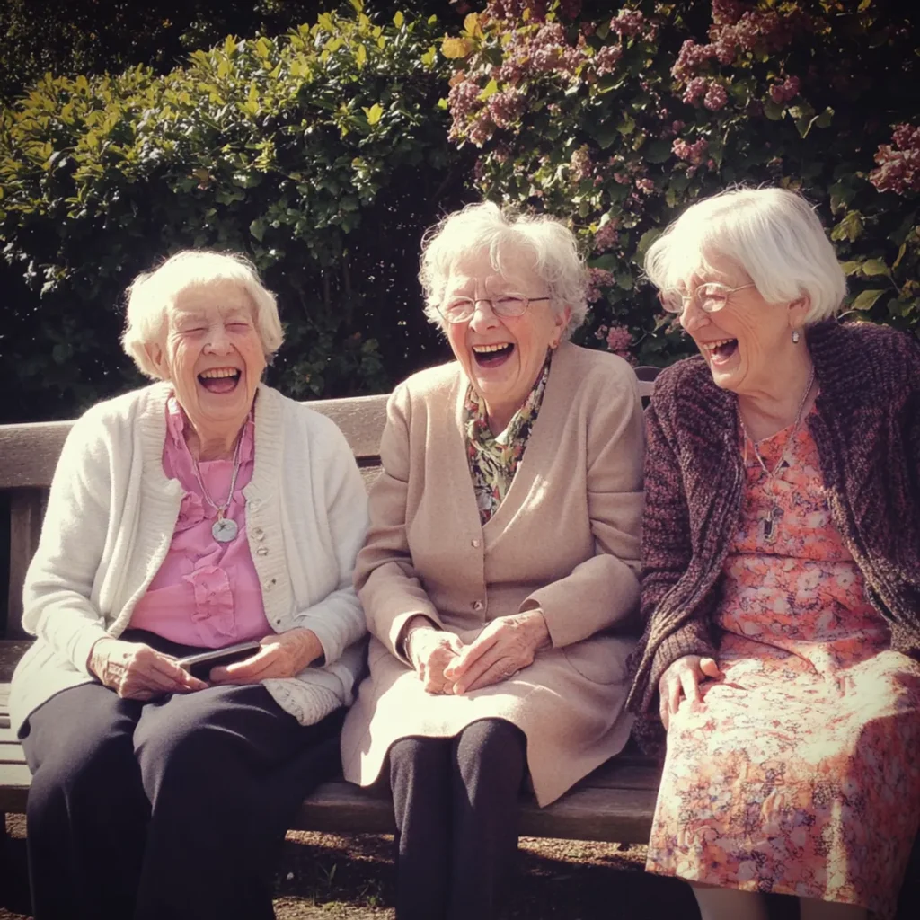 The Mischievous Grandmas on a Bench