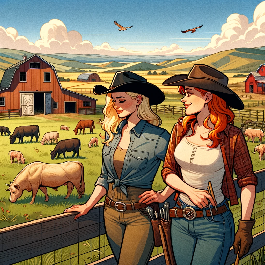 A blonde and a redhead have a ranch. They have just lost their bull.